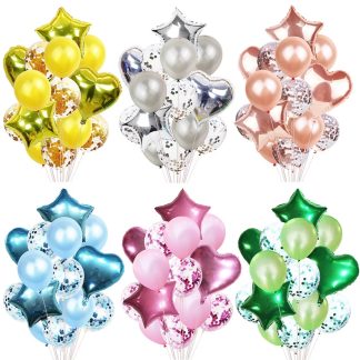 Packs Globos Foil, Látex, Con Confettis. 2 Corazón + 2 Estrella + 5 Látex + 5 Confetti