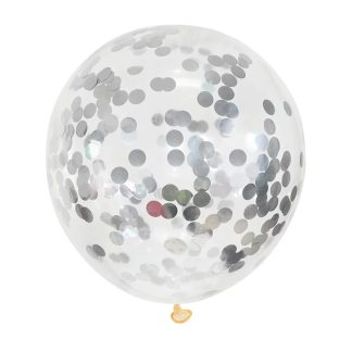 Globo Látex Con Confettis Plata